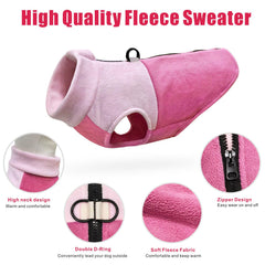 Idepet Dog Fleece Vest back with D-ring in pink for leash-ready daily walks