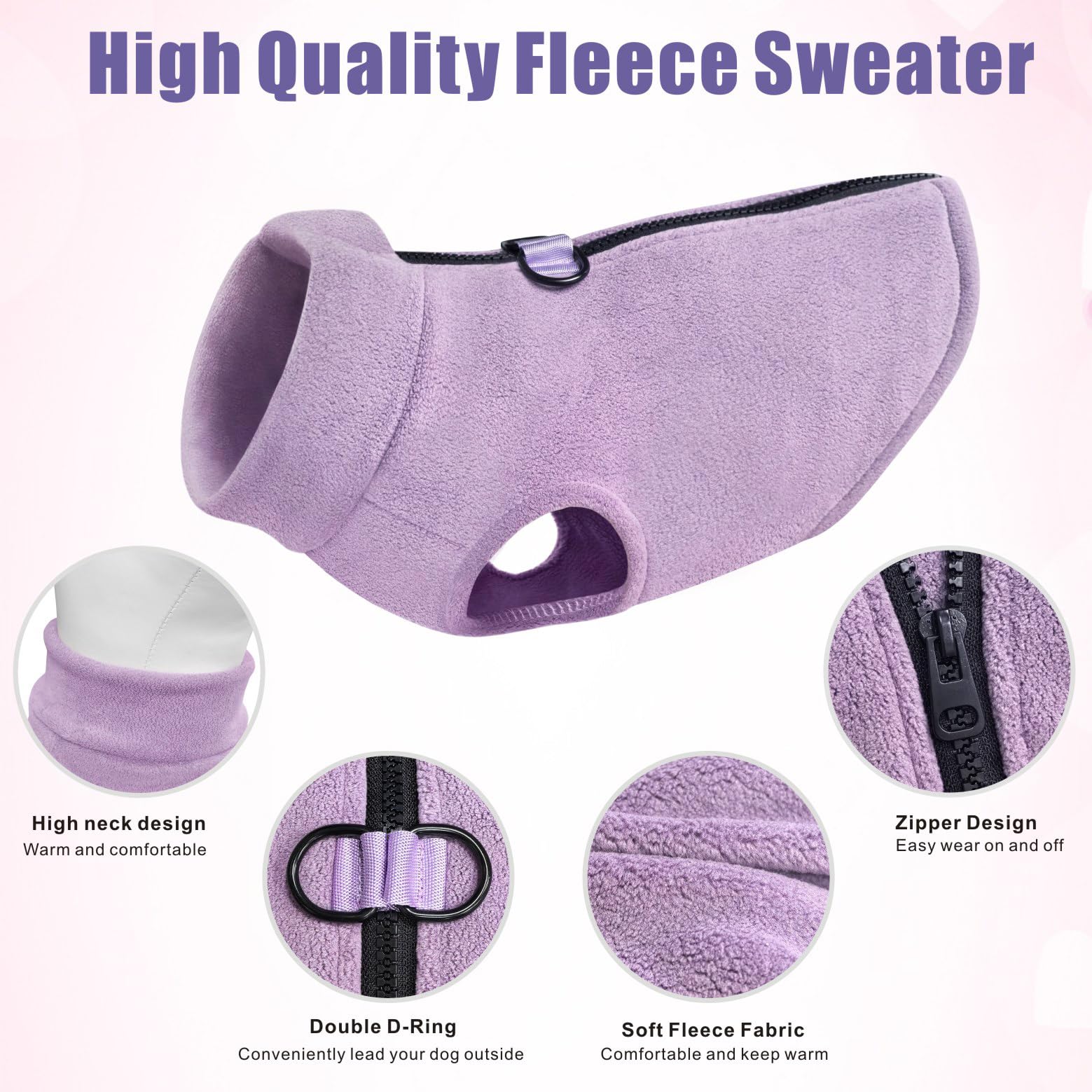 Idepet fleece vest with double D-rings for secure leash attachment.