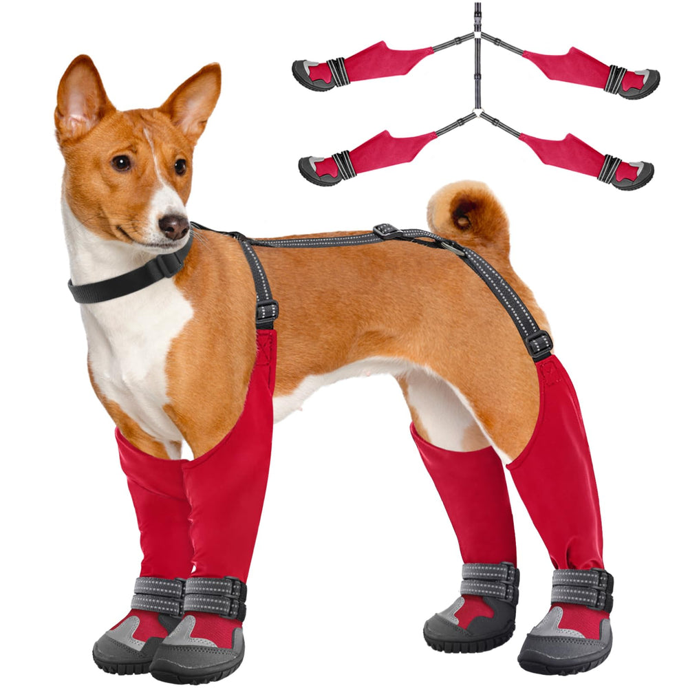 Idepet dog suspender boots red front view showing secure fit for icy walks