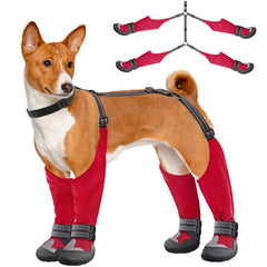 Idepet dog suspender boots red: tall paw protection and waterproof design.