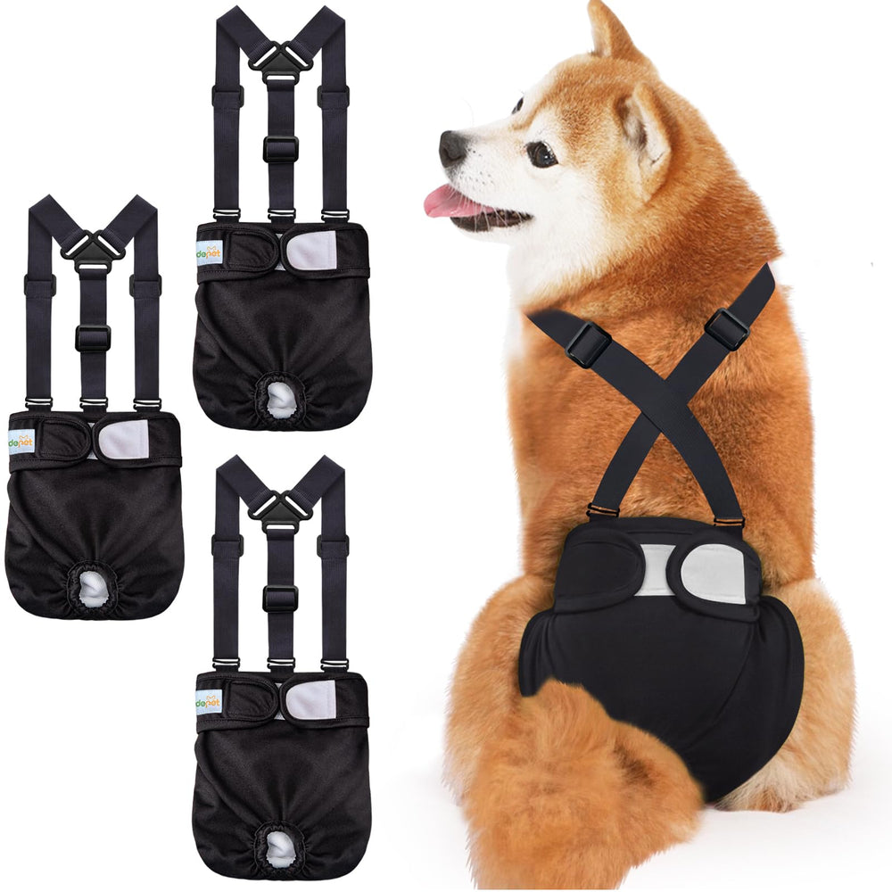 Idepet female dog diapers with suspenders and back snaps for secure fit during walks
