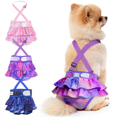 Idepet tie-dye female dog diapers with suspenders for secure fit during heat or training