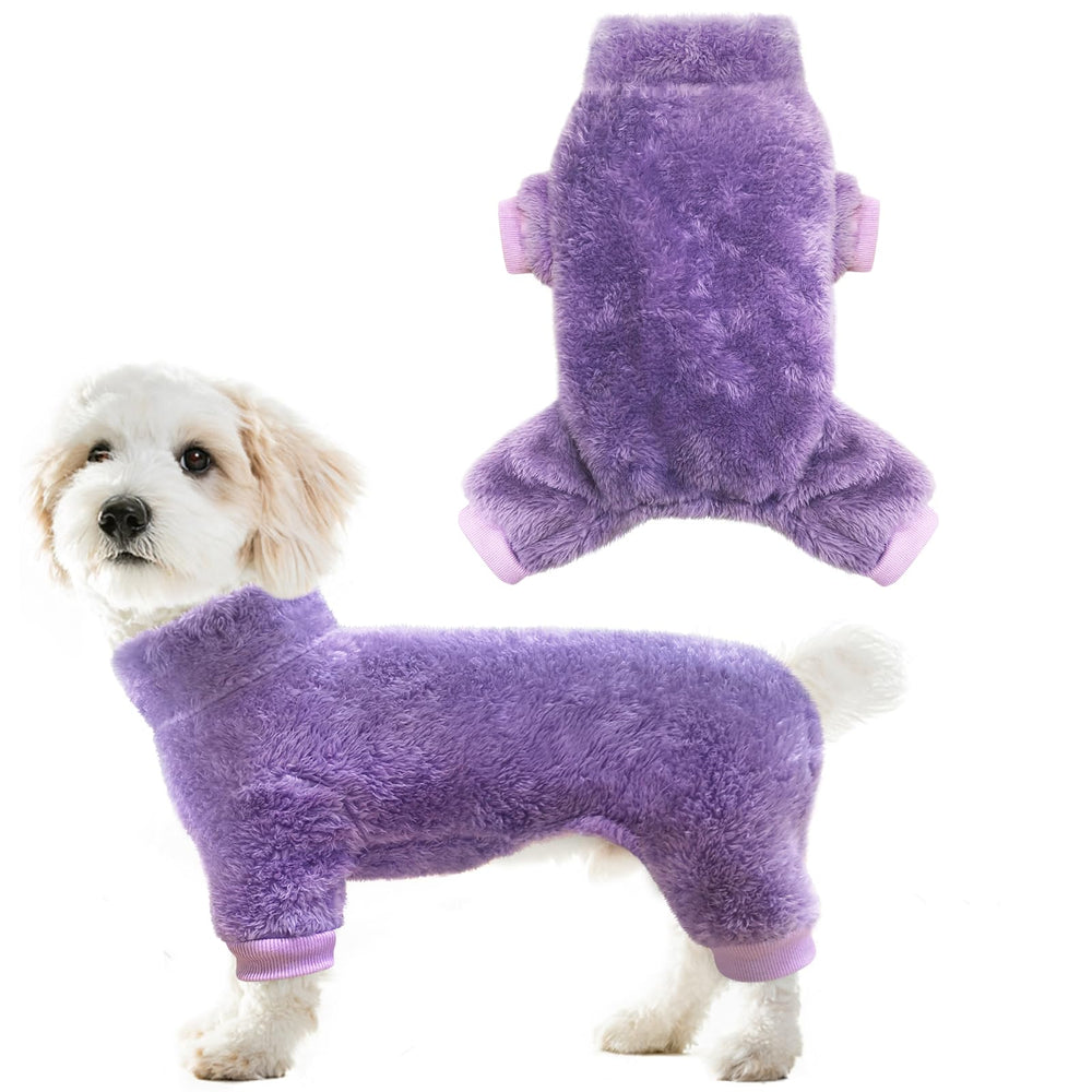 Idepet fuzzy velvet dog pajamas XL purple showcase warmth for chilly winter walks.