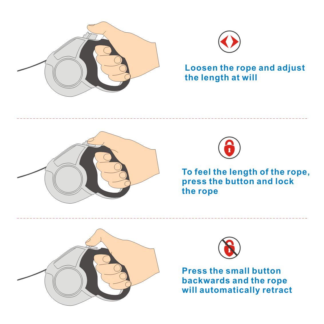Idepet leash brake and lock system provides reliable length control during outings.