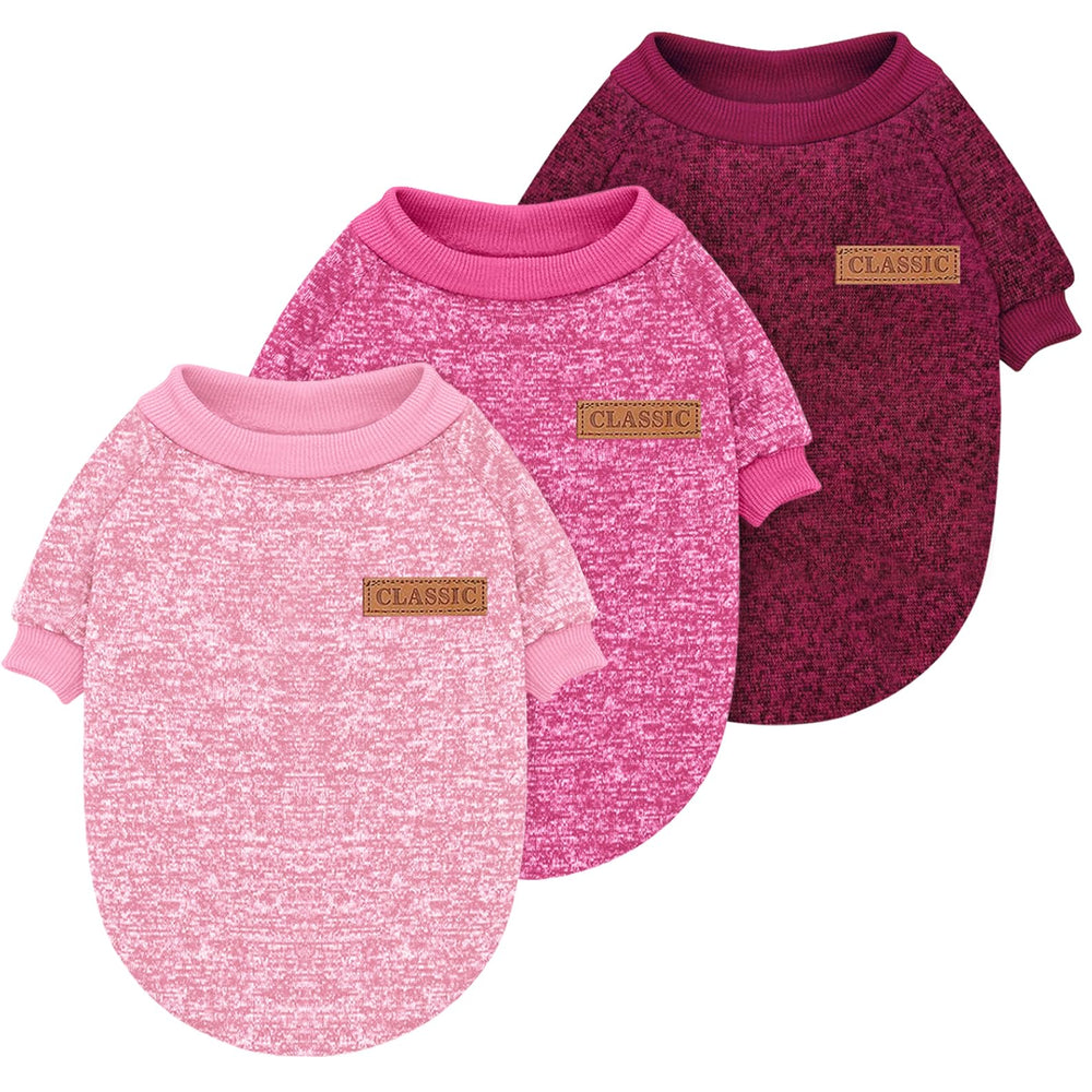 Idepet knitwear three-pack front view — cozy sweaters for small dogs.