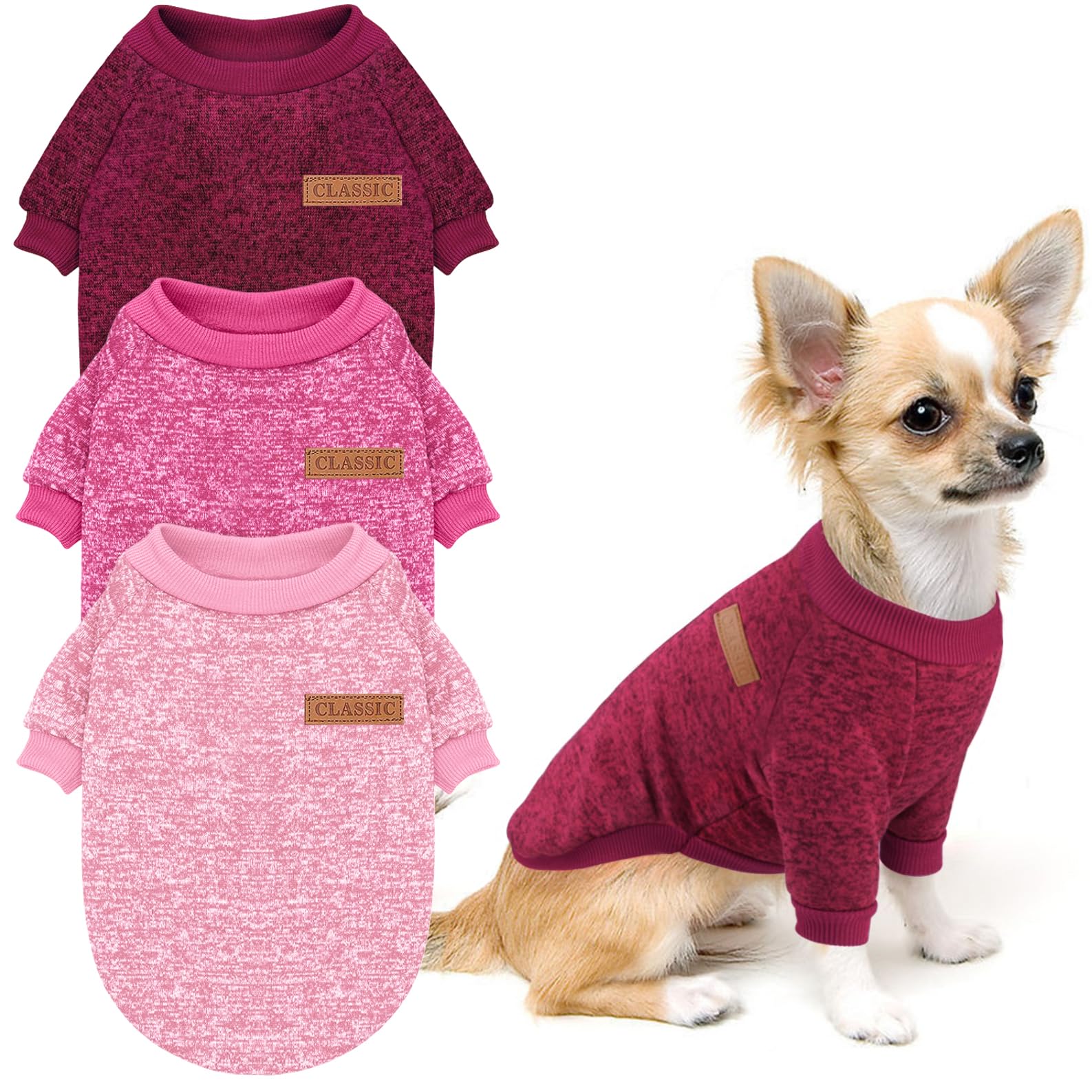 Idepet knitwear three-pack side view — flexible fit for pets.