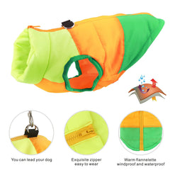 Idepet patchwork vest back view green, keeps chilly pets comfortably protected