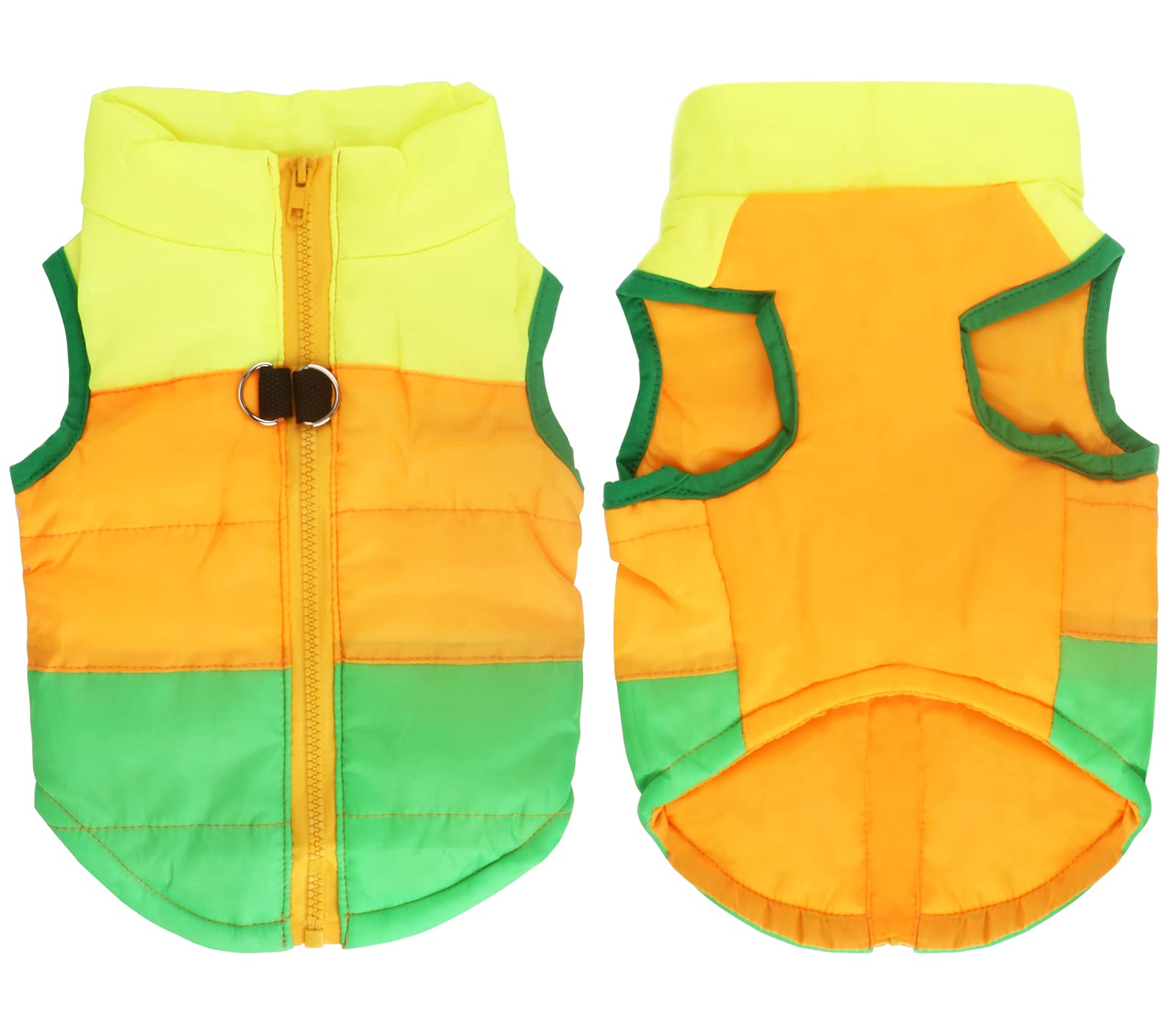 Idepet patchwork vest zipper detail green, convenient on-off with two-leg design