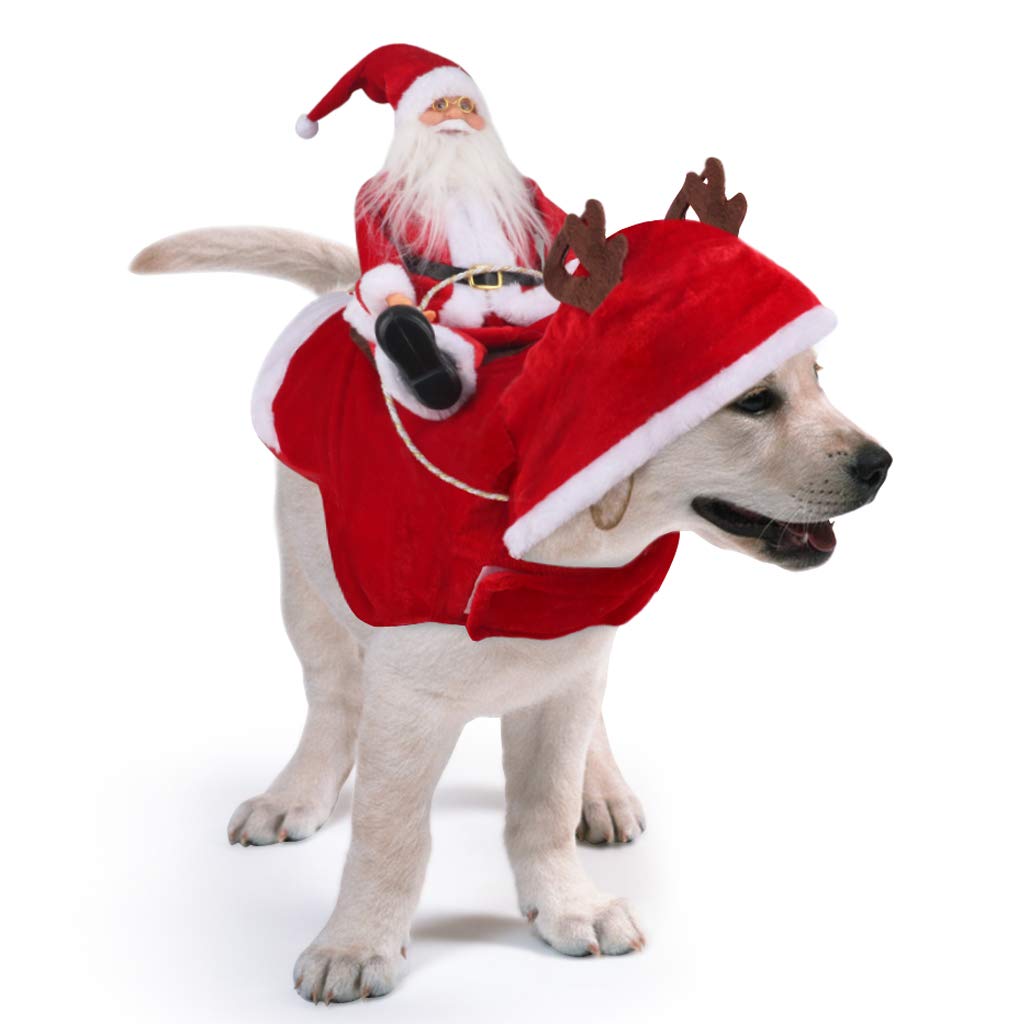 Idepet Santa dog costume front view showcases festive, cozy design for holiday photos