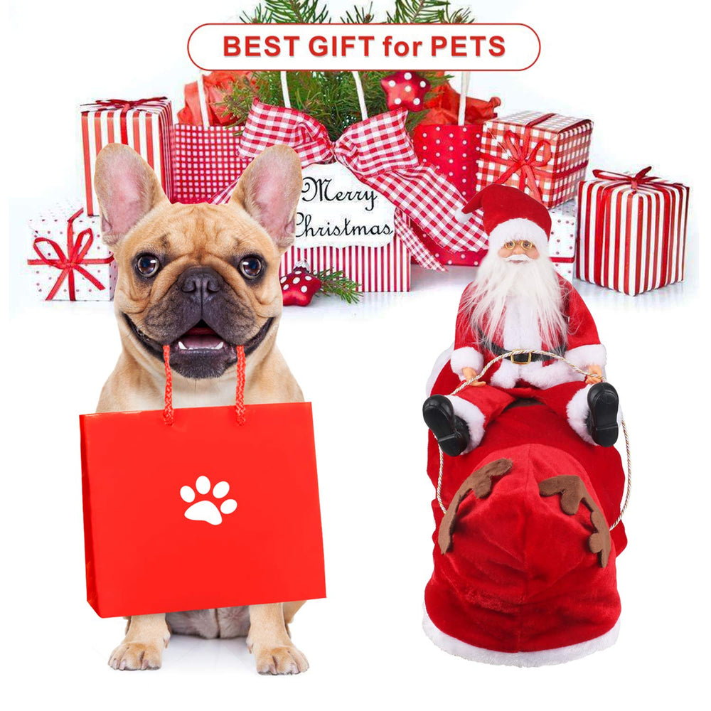 Idepet santa dog costume on dog ready for party photos and gift-worthy moments