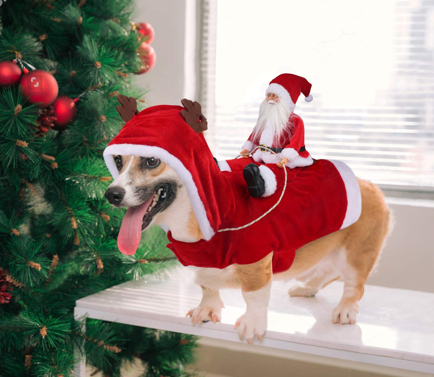 Idepet Santa dog costume side view highlights comfortable fit for celebrations