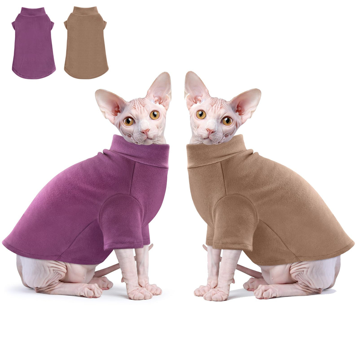 Idepet Sphynx sweater two-pack front view keeps hairless cats warm in winter