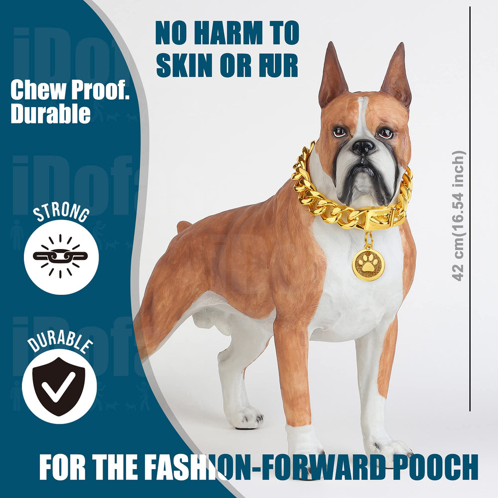 iDofas Gold Dog Chain Collar for heavy-duty dogs demonstrates durability for medium to large breeds.