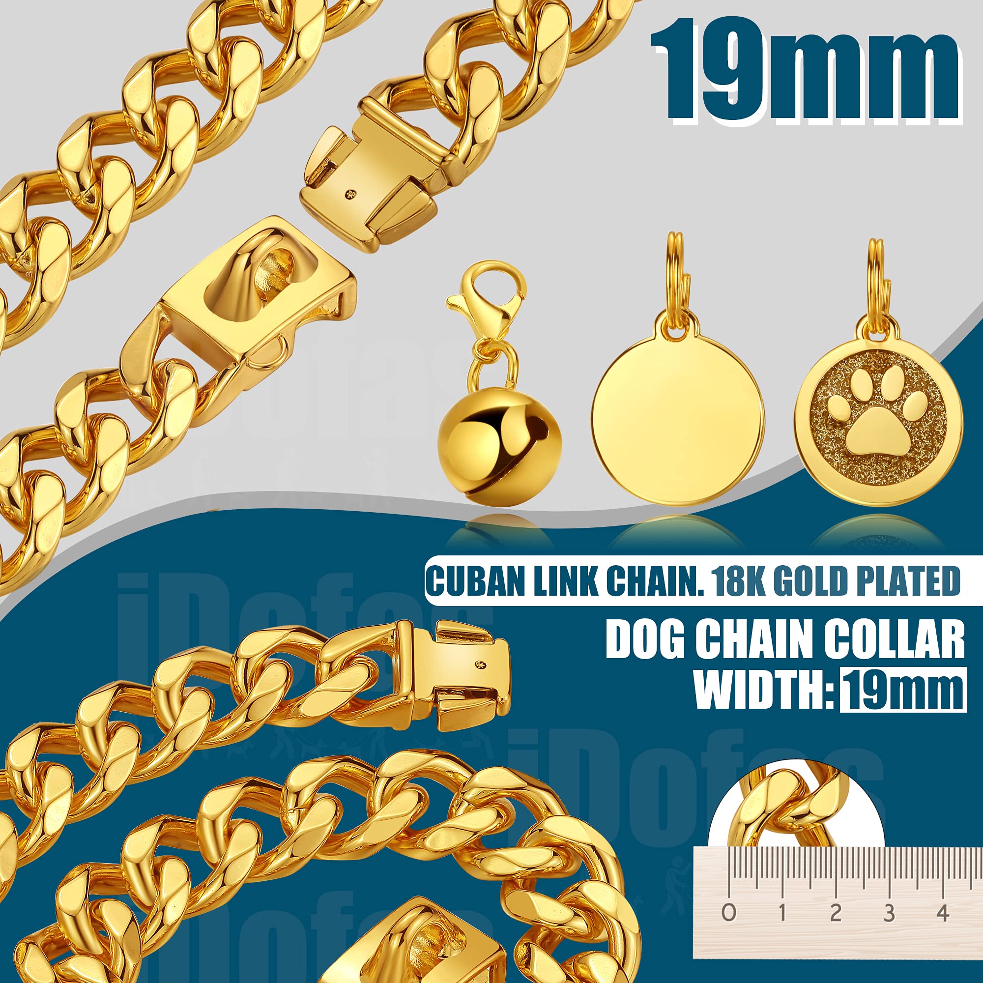 iDofas Gold Dog Chain Collar secure-buckle demonstrates quick-lock for confident handling.