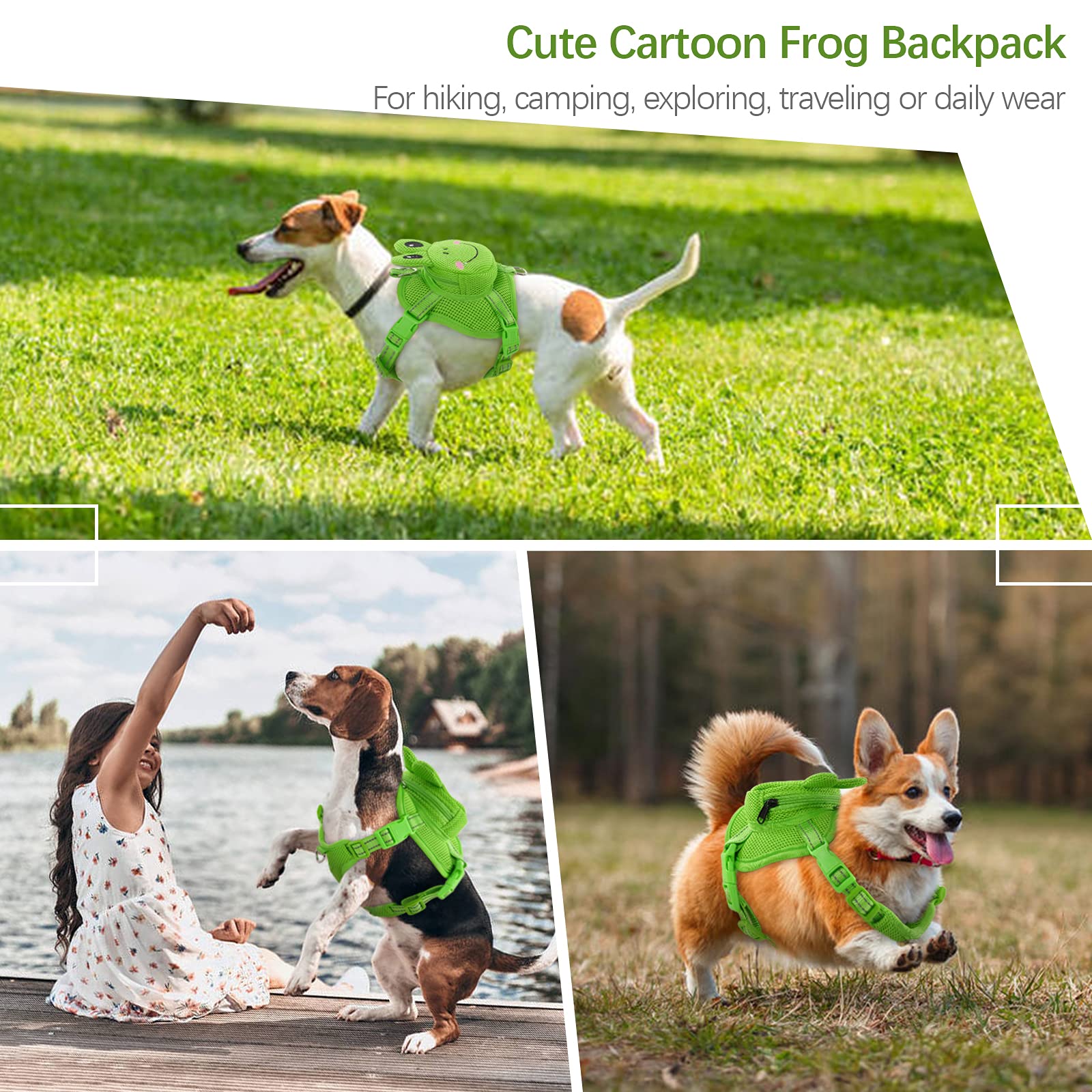 IDOMIK dog backpack harness size chart shows XS-L options for different breeds.