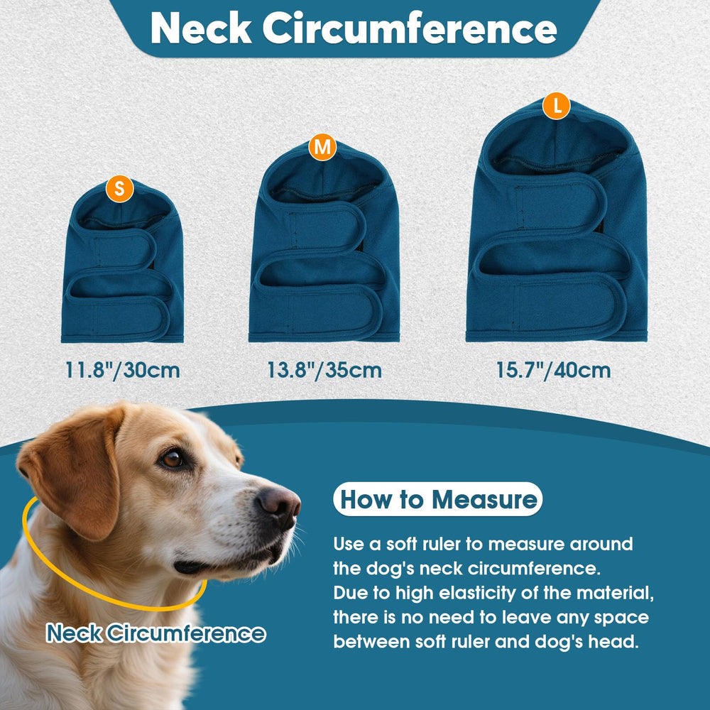 IDOMIK dog ear cover with adjustable neckband showing easy fit for dogs.