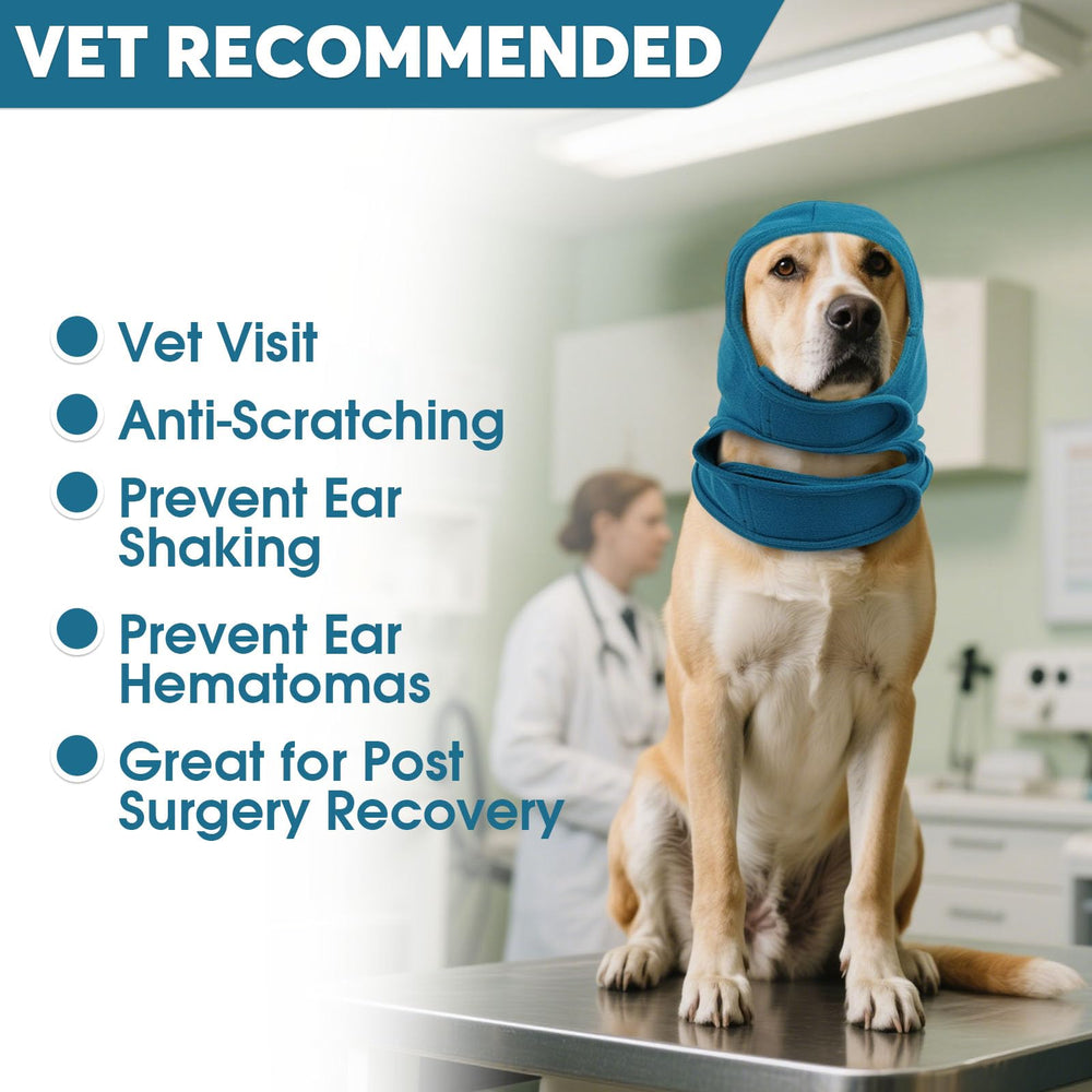 IDOMIK dog ear cover used during grooming and baths to protect ears.