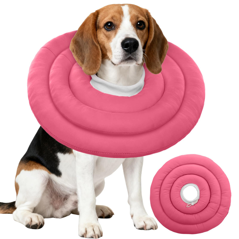 IDOMIK dog recovery collar rose xl front protects incisions while allowing drinking and sleeping.