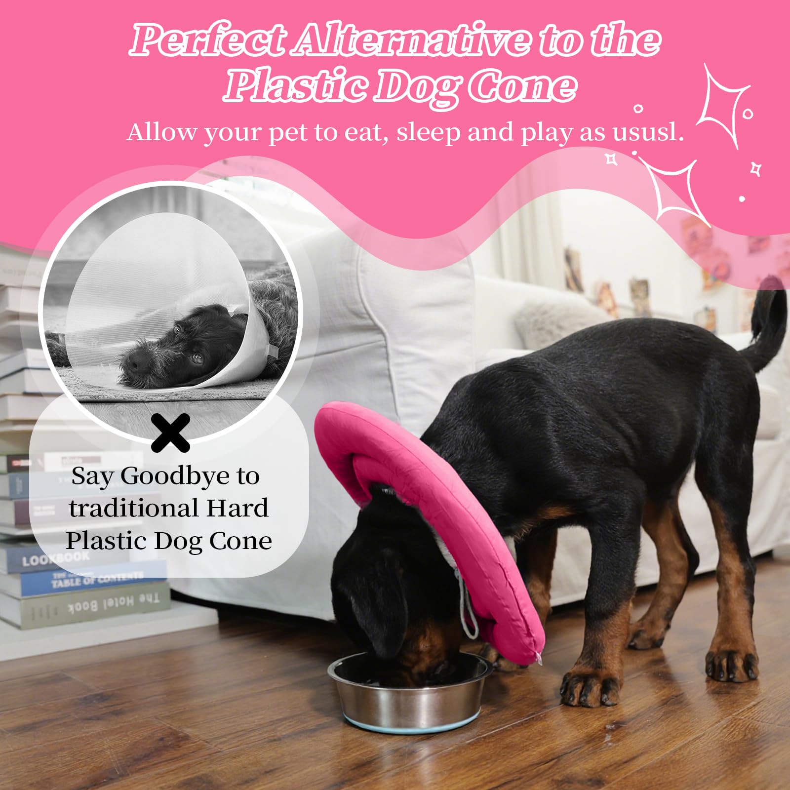 IDOMIK dog recovery collar waterproof fabric keeps pet clean after splashes.