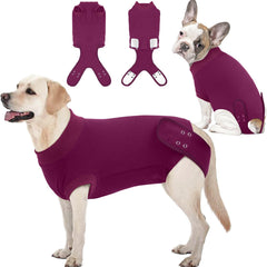 IDOMIK Dog Recovery Suit front view showing protective coverage for surgical wounds.