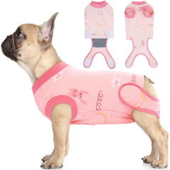 IDOMIK dog recovery suit female spay on model dog providing post-surgery protection