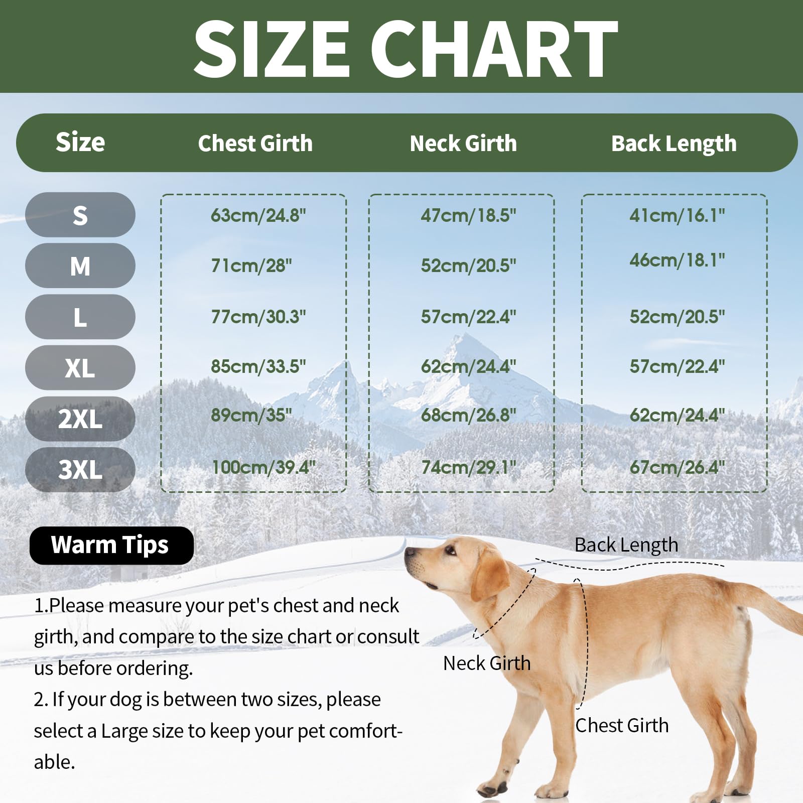 IDOMIK dog winter coat green back view highlights waterproof back zipper