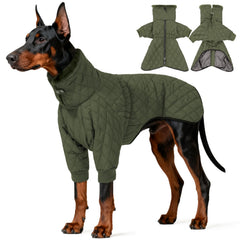 IDOMIK dog winter coat green front view shows warm insulation for cold walks