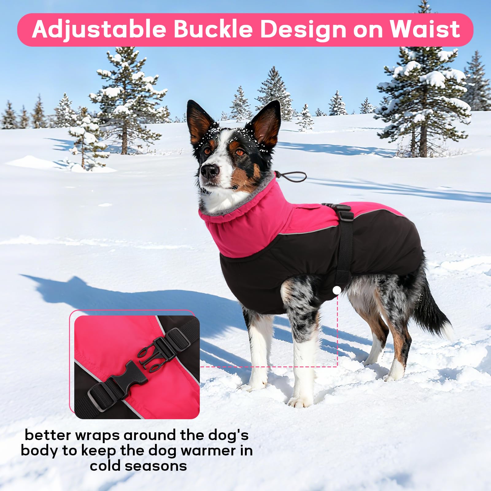IDOMIK Dog Winter Coat high collar highlights neck protection and wind blocking in chilly winds