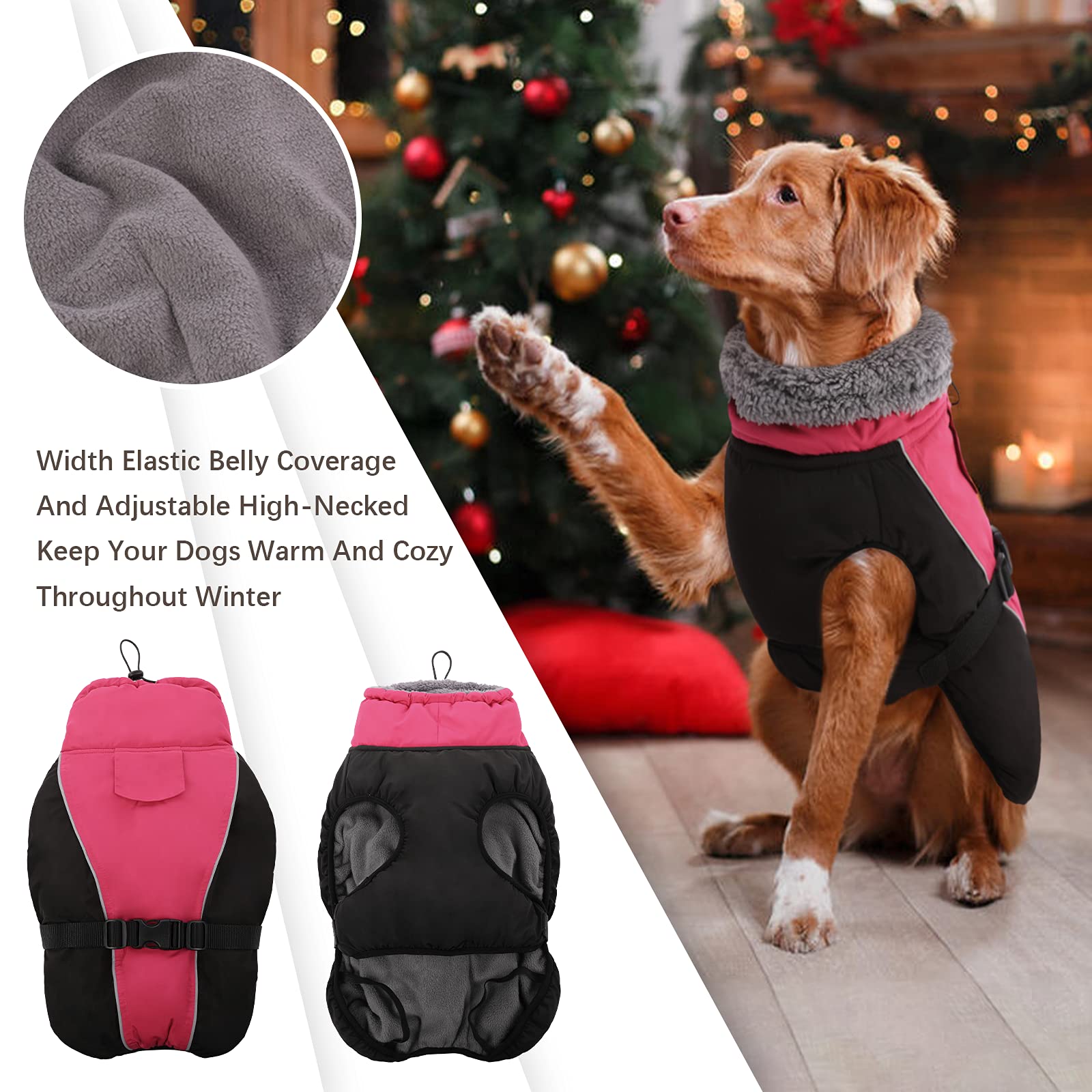 IDOMIK Dog Winter Coat hind-leg bands illustrate secure fixation on deep snow days