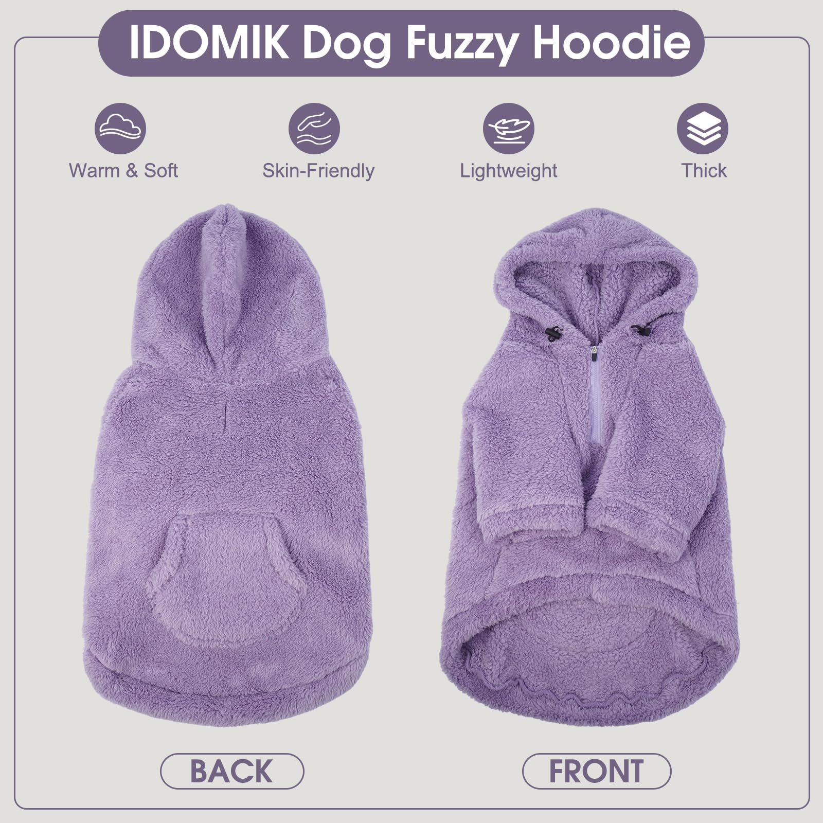 IDOMIK fuzzy dog sweater back pocket for snacks or bags during walks
