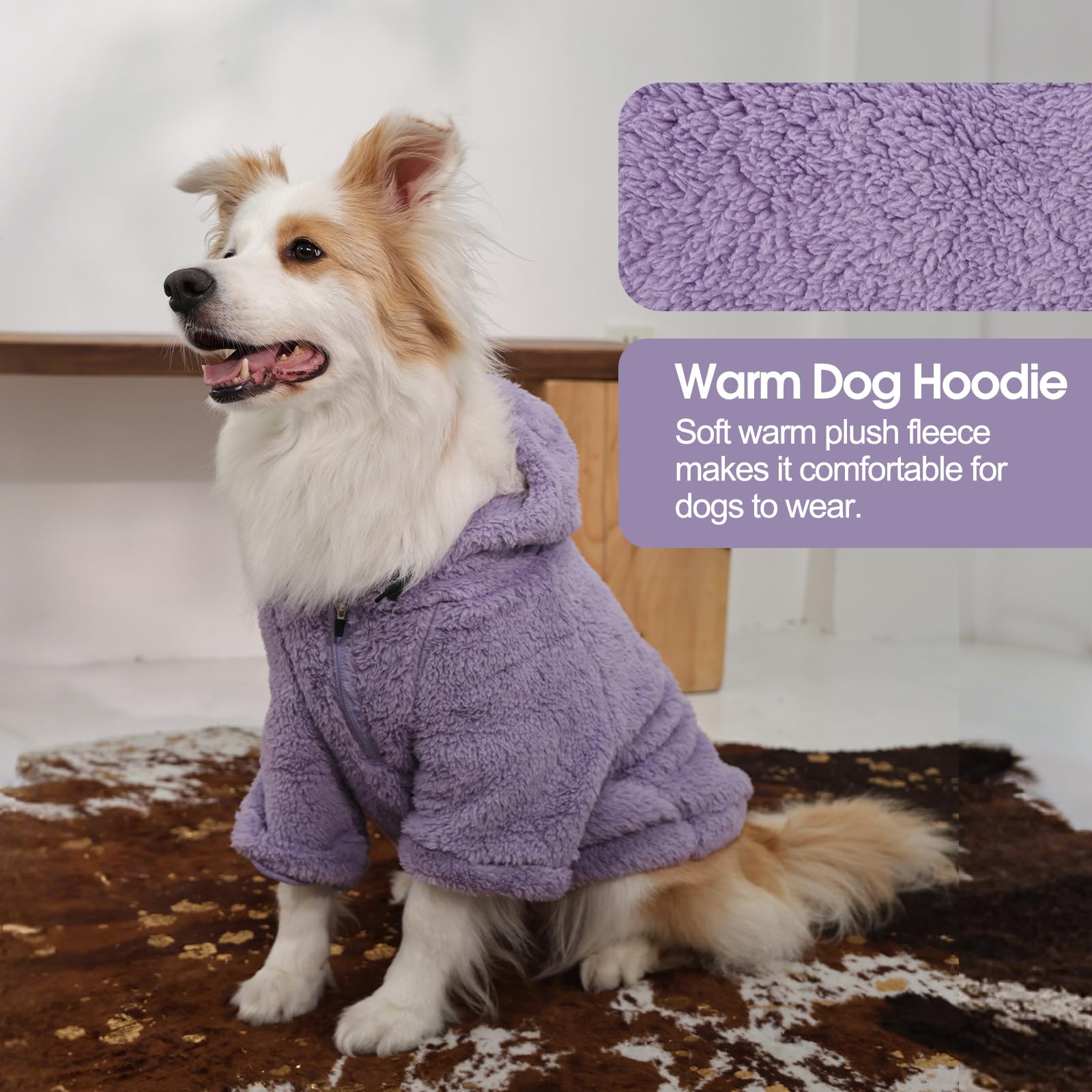 IDOMIK fuzzy dog sweater hood closeup shows plush fleece texture