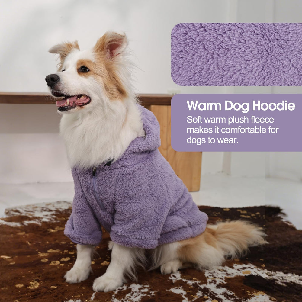 IDOMIK fuzzy dog sweater hood closeup shows plush fleece texture