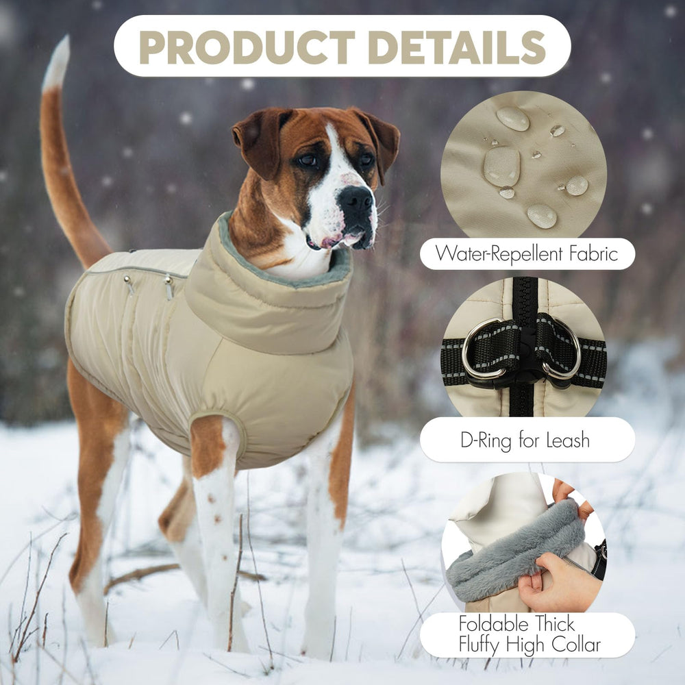 IDOMIK warm dog coat harness side strap showing secure fit during movement.