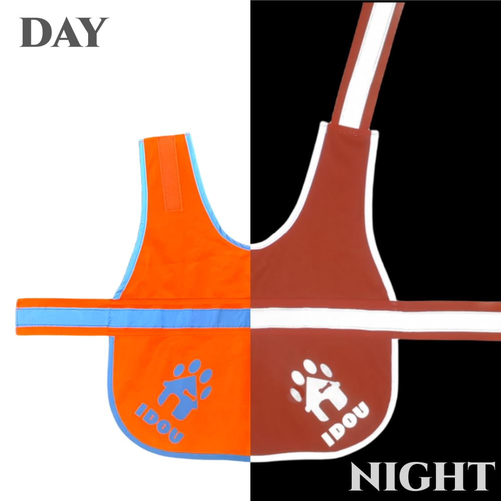 IDOU orange reflective vest with adjustable neck and chest straps for easy fit