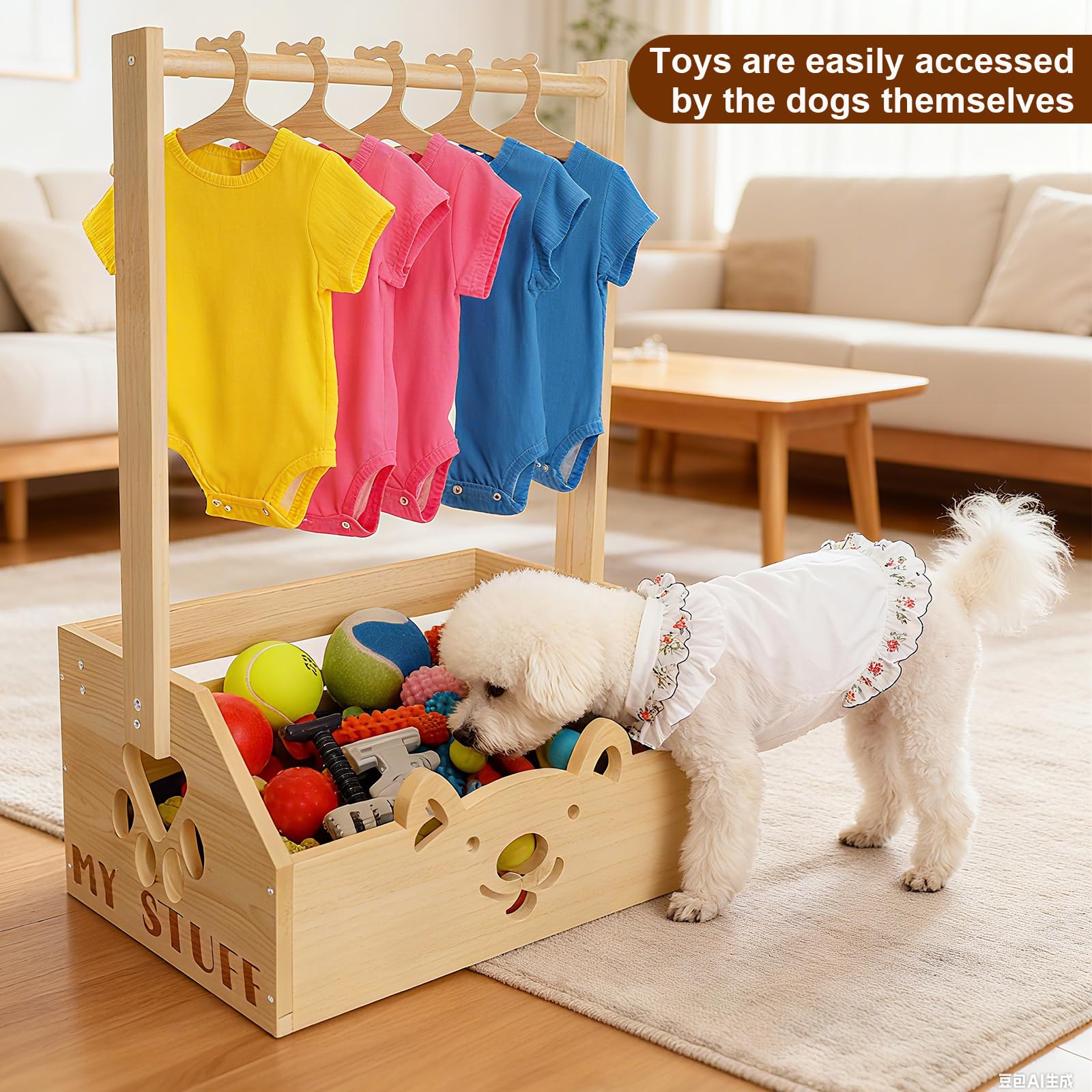IDUNSEED dog closet hanging area shows extra hanger capacity