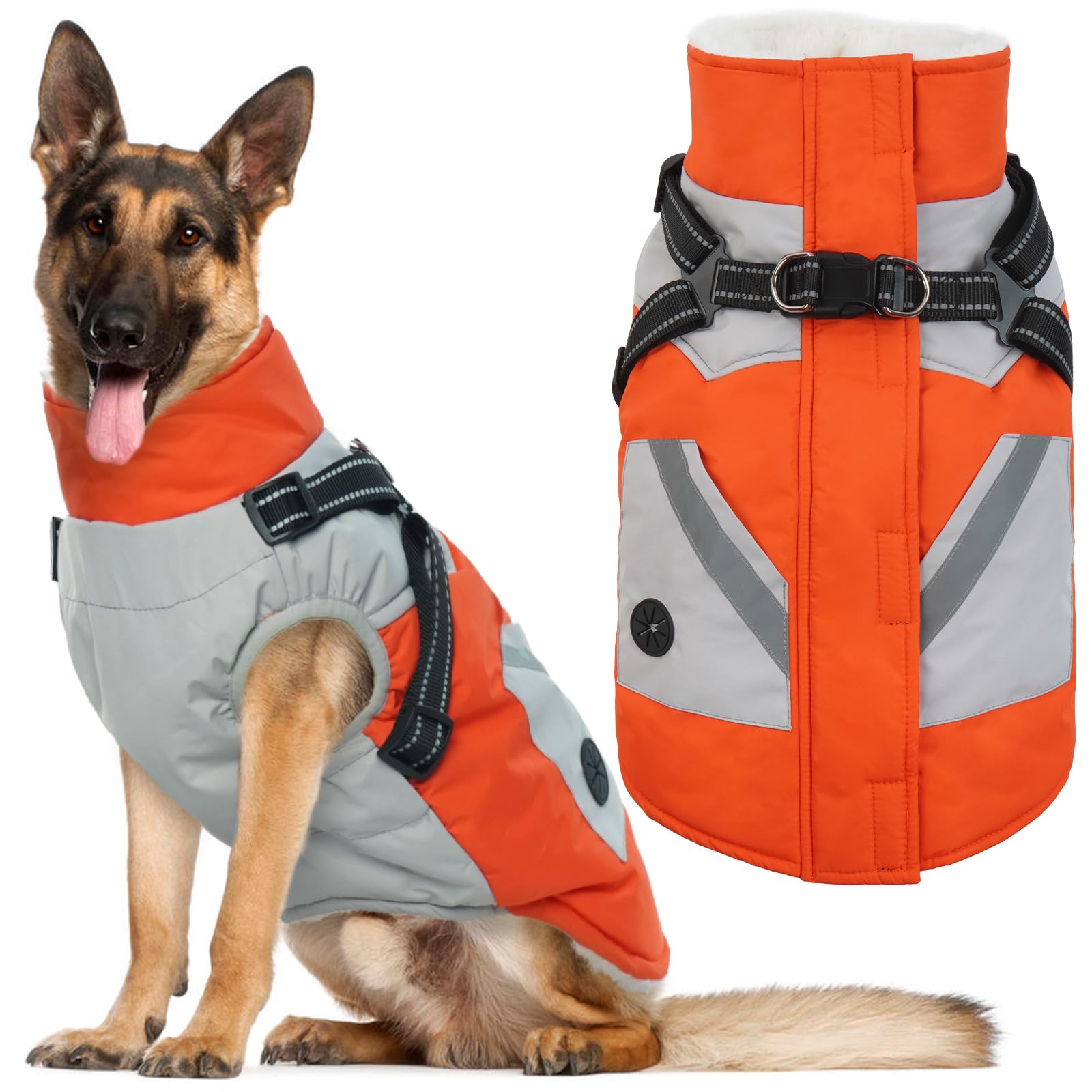 IECOii dog coat back view showcases waterproof orange design for all-weather protection.