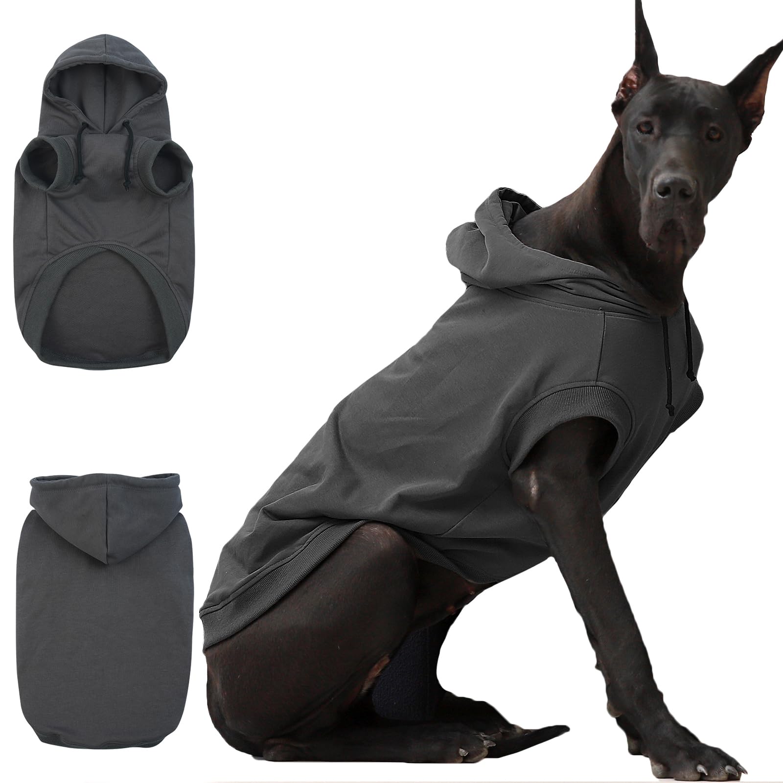 IECOii dog hoodie gray front view with breathable fabric for year-round comfort.