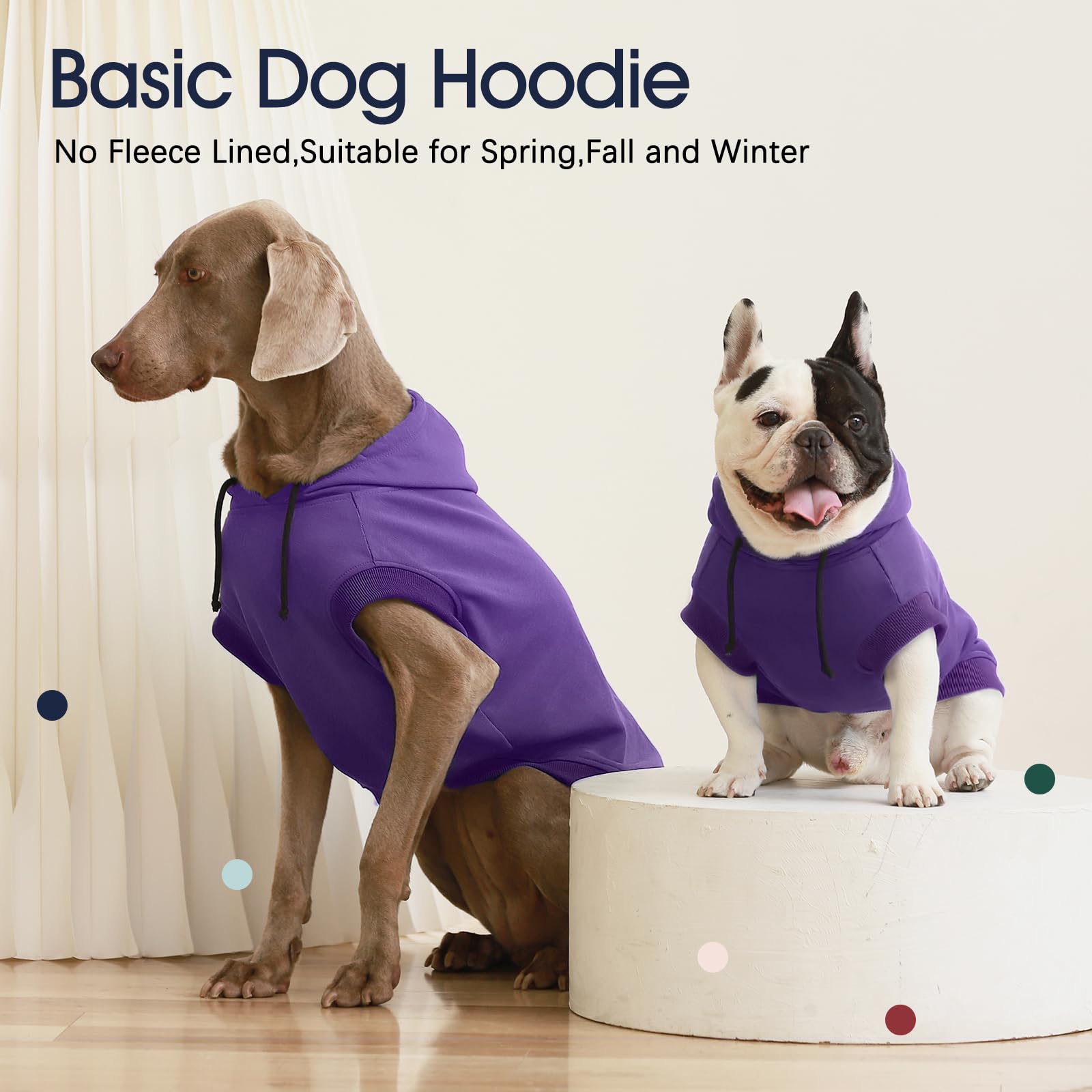 IECOii dog hoodie purple no-fleece design supports year round comfort.