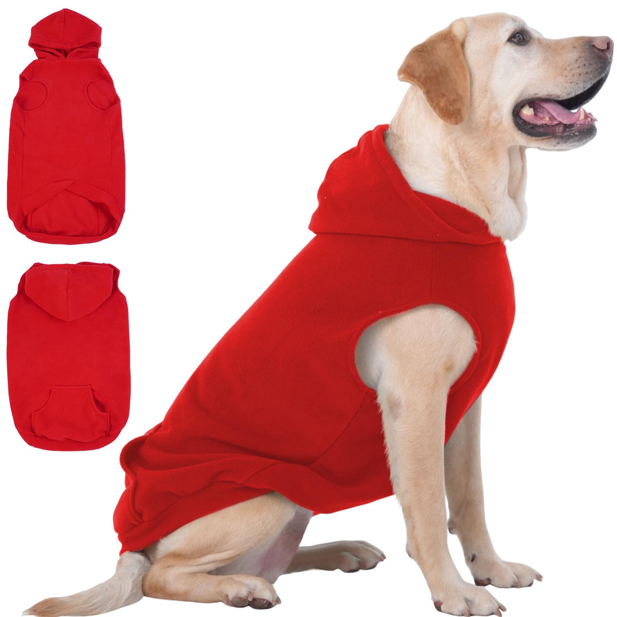 IECOii XXL red dog hoodie front view shows warm fleece for large breeds