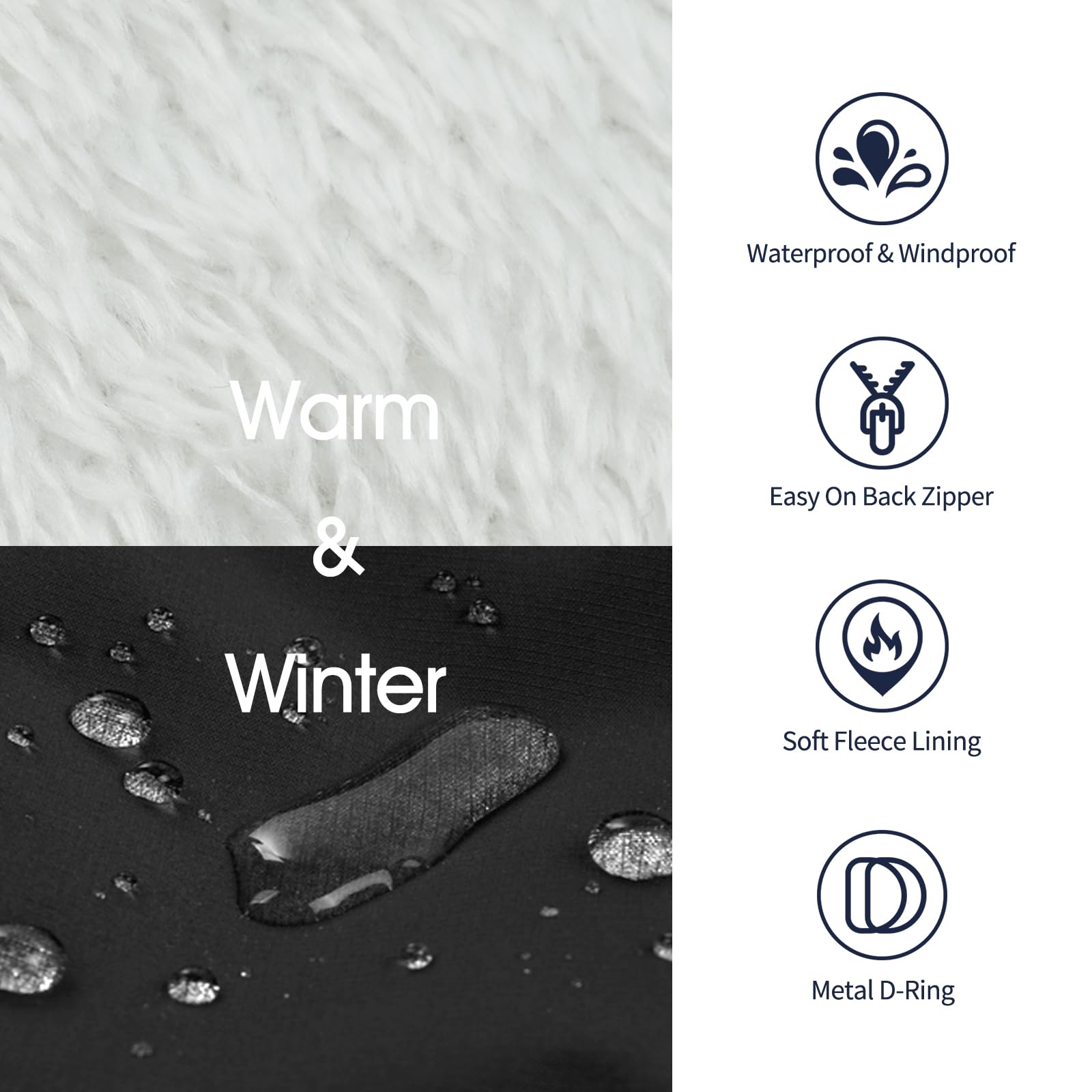 IECOii dog jacket polar fleece lining adds warmth on cold days