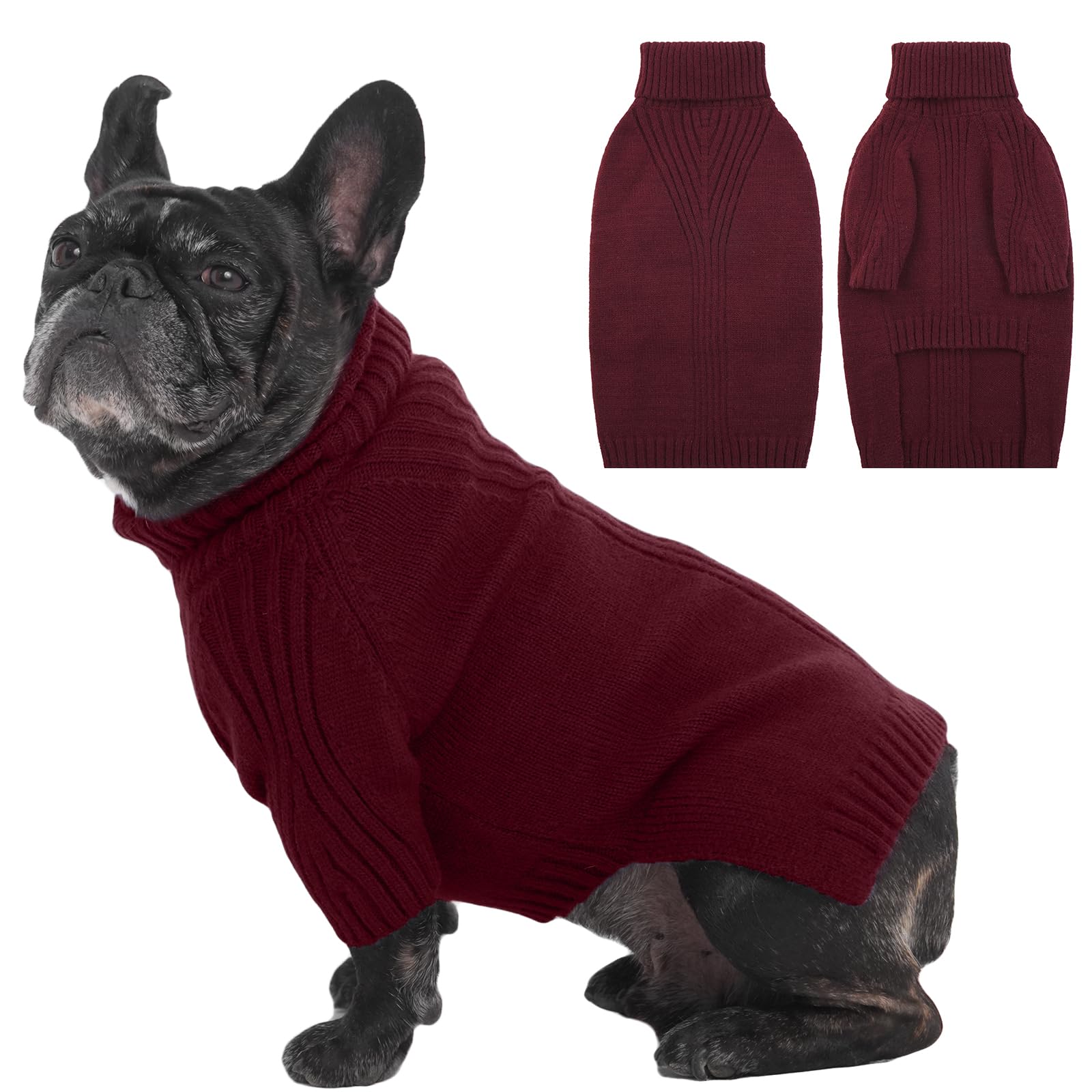 IECOii dog sweater burgundy front view shows warm knit for medium dogs
