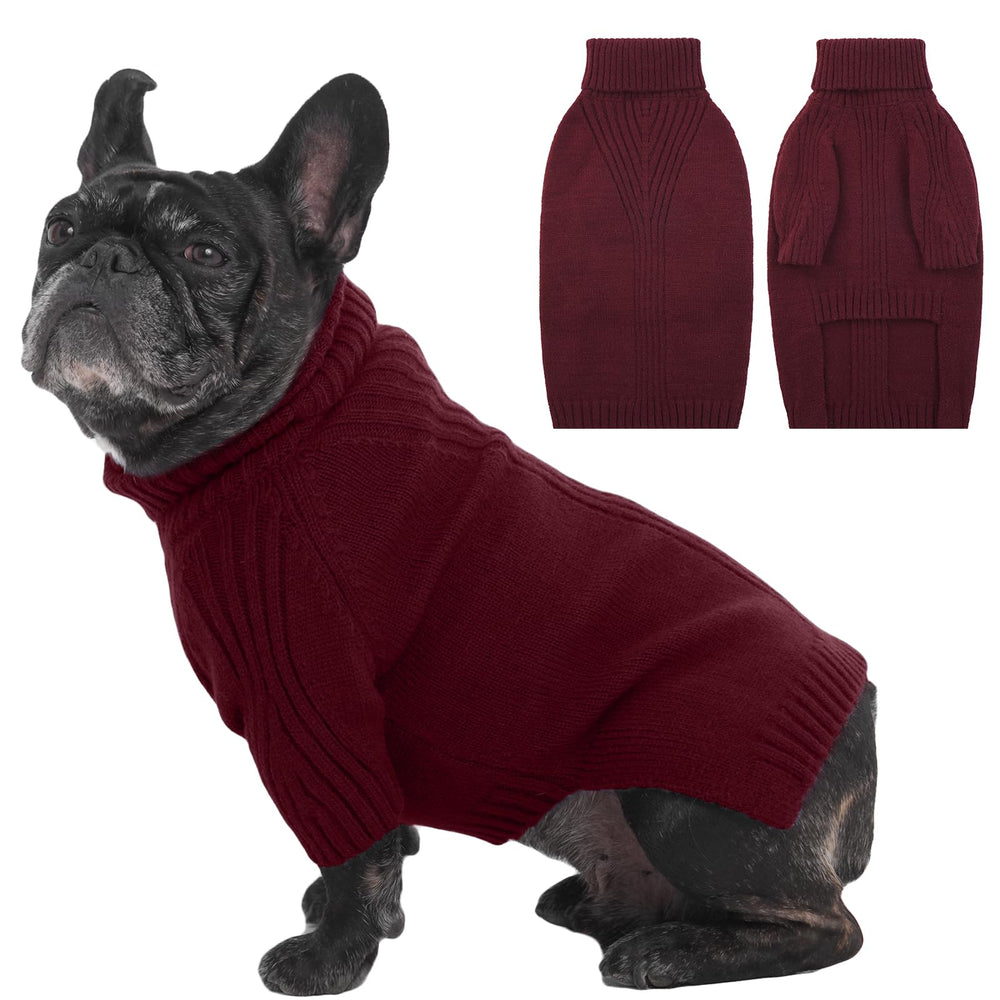 IECOii dog sweater burgundy front view shows warm knit for medium dogs