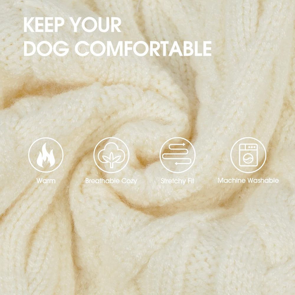 IECOii dog sweater dress beige closeup highlights soft core-spun yarn and cozy warmth