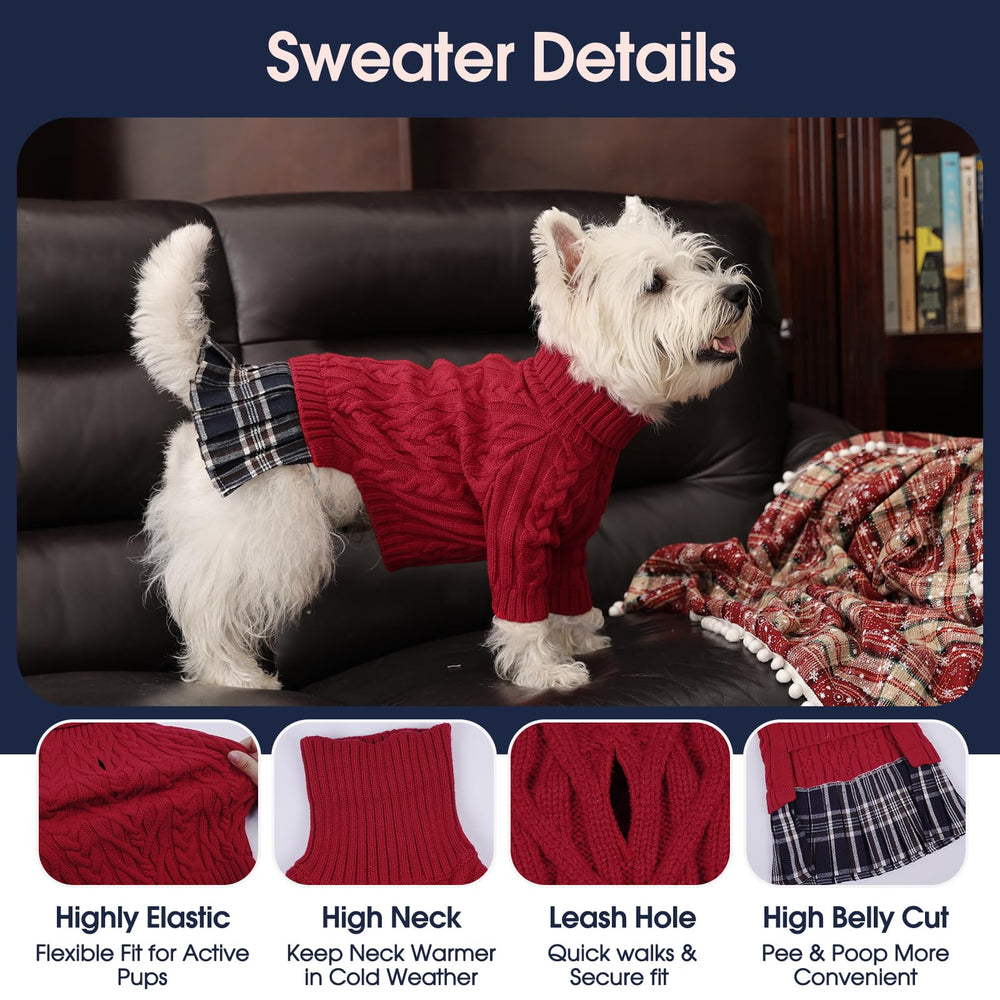 IECOii cable knit detail with tartan plaid skirt for festive coat.