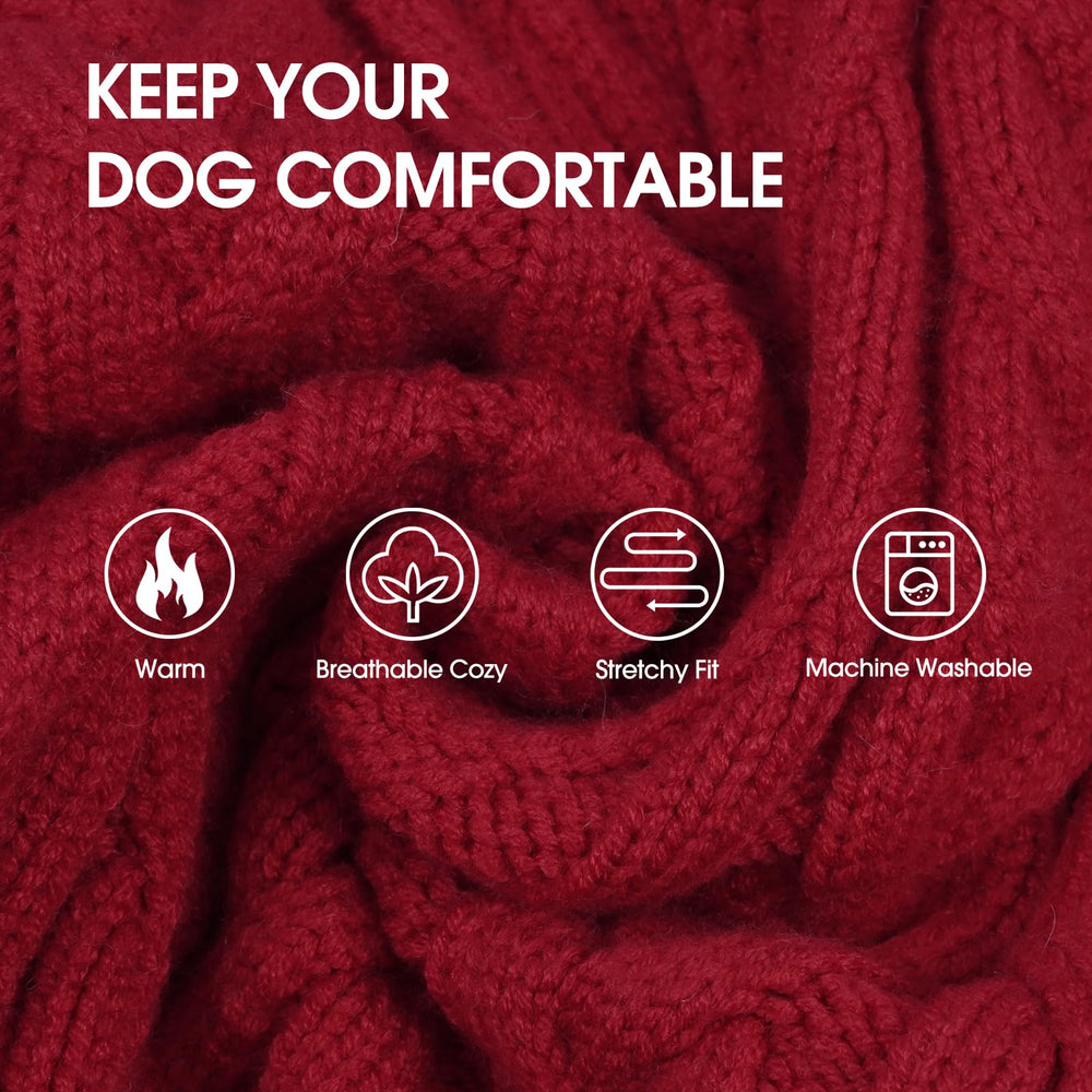 IECOii dog sweater dress close-up on turtleneck warm knit and snug fit.