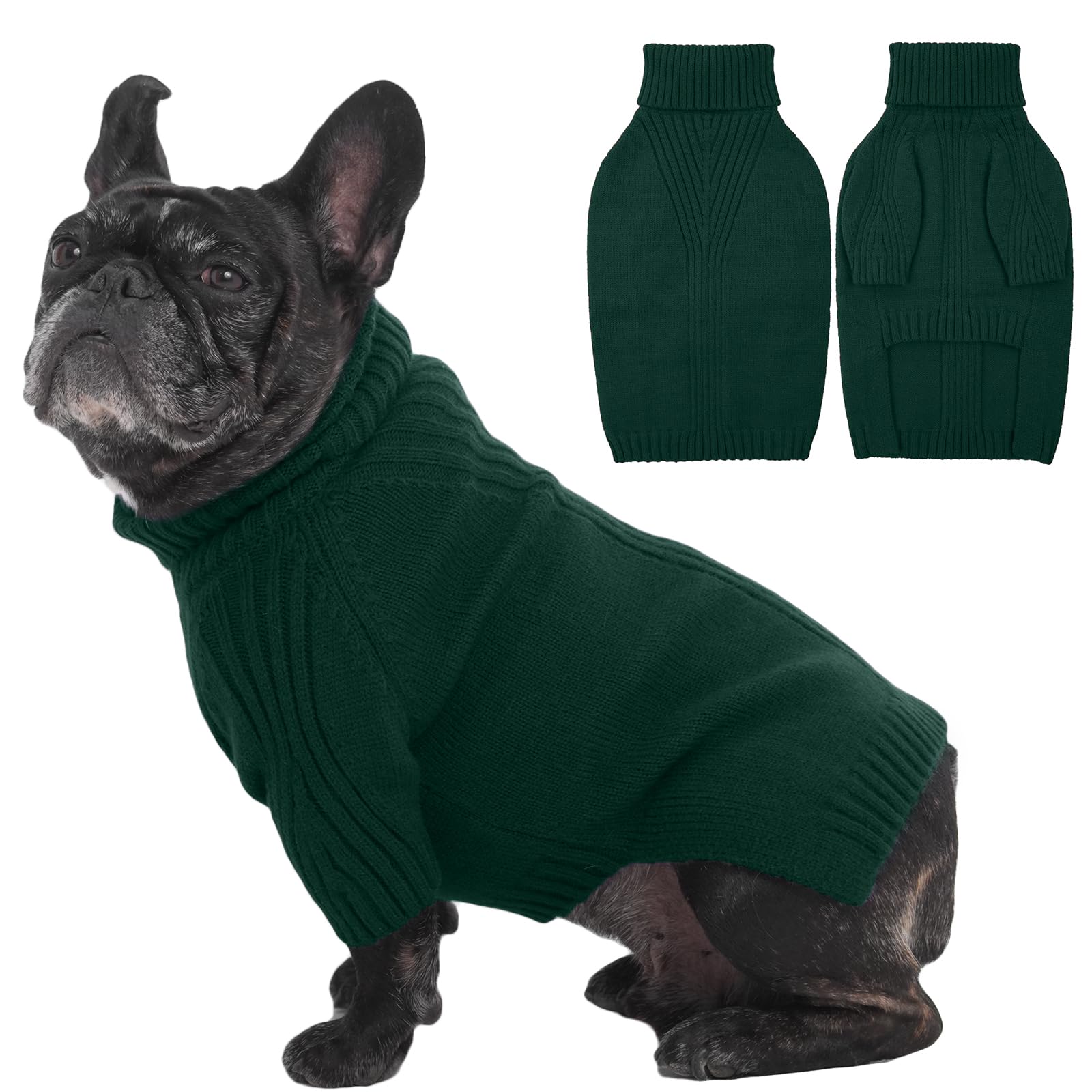 IECOii dog sweater green front view shows cozy knit warmth for medium dogs
