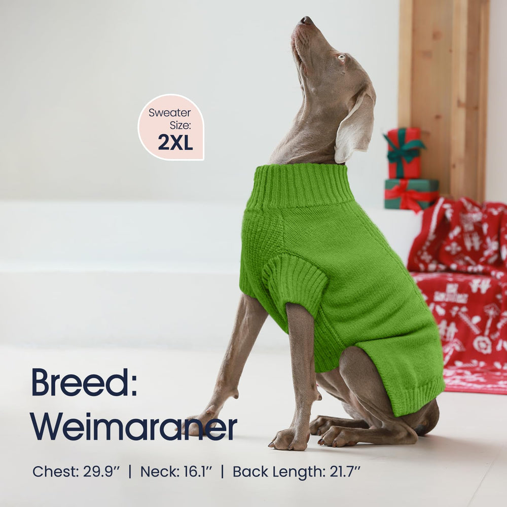 IECOii dog sweater green knit-detail highlights stretchable comfort.