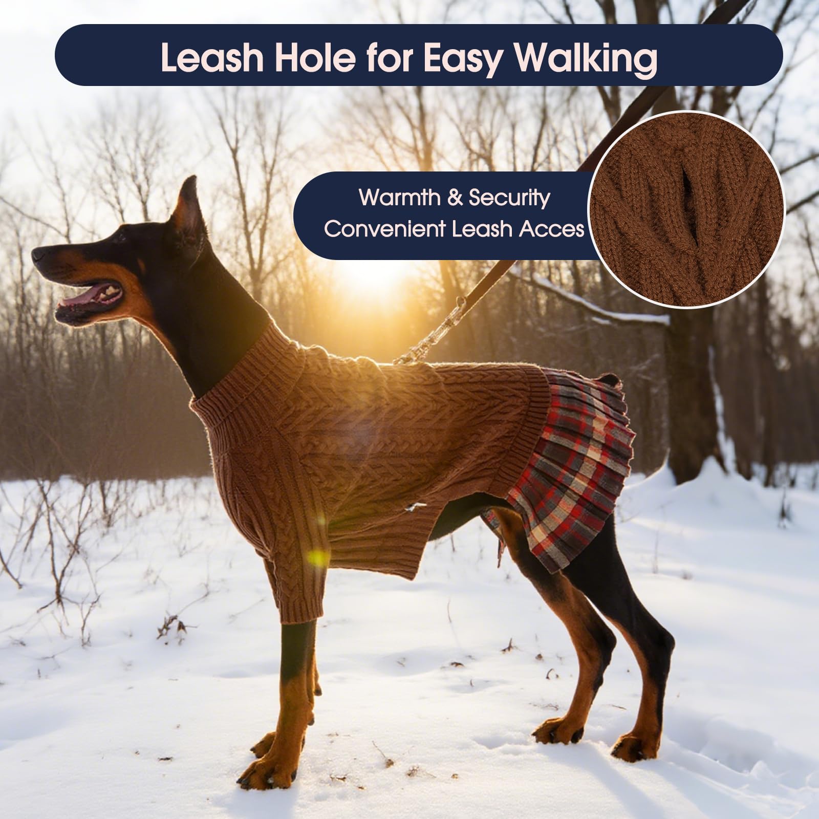IECOii Dog Sweater back leash hole view for harness compatibility.