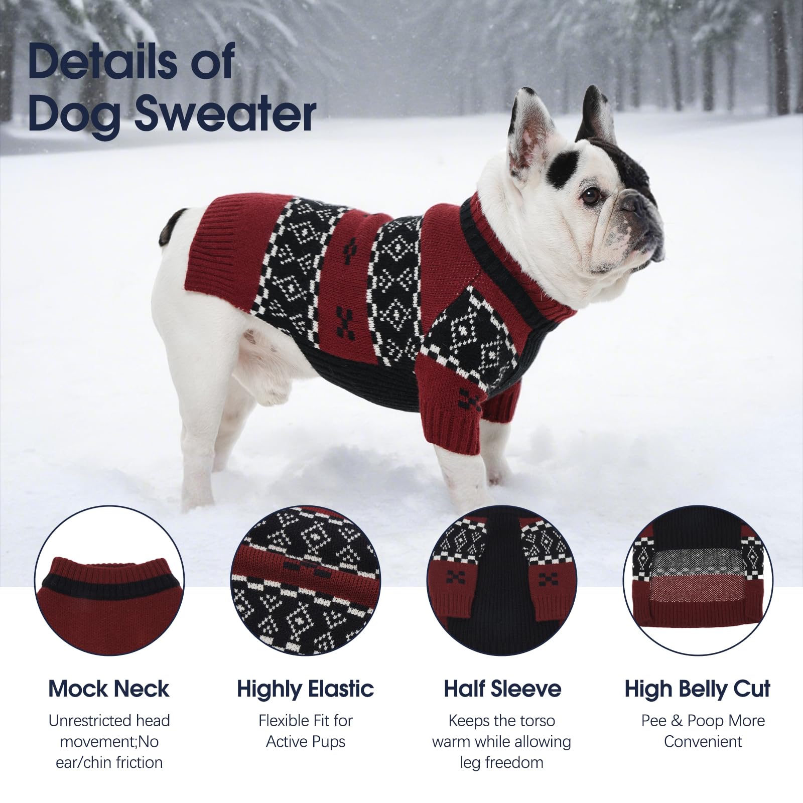 IECOii dog sweater mid-neck pullover emphasizes easy on/off and wind protection.