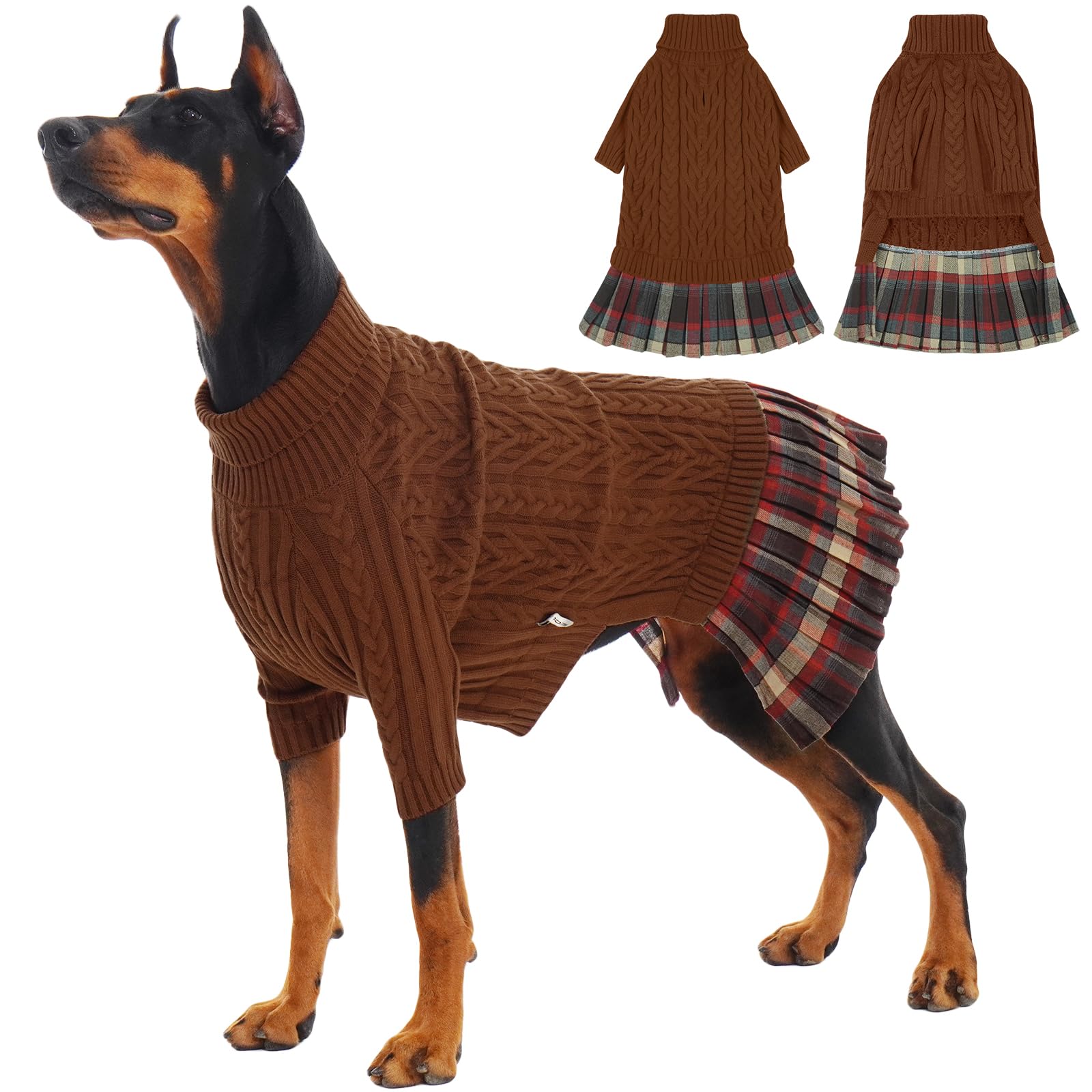 IECOii Girl XXL Dog Sweater Dress front view showcasing cozy knit warmth for cold days.